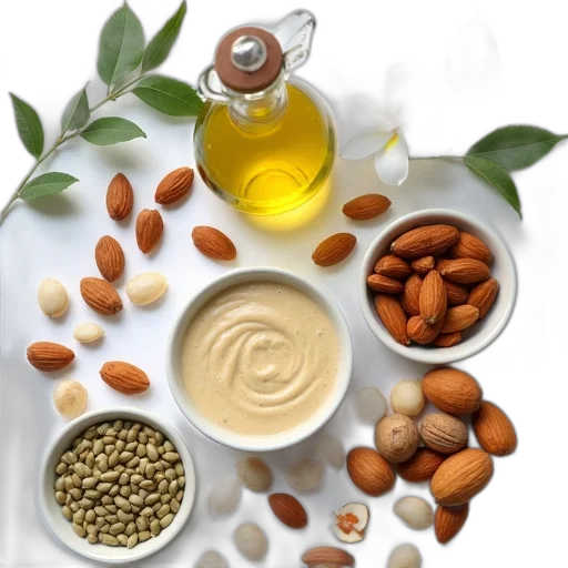 food, variety, nuts, seeds, arranged, white, surface, including transparent PNG cut-out