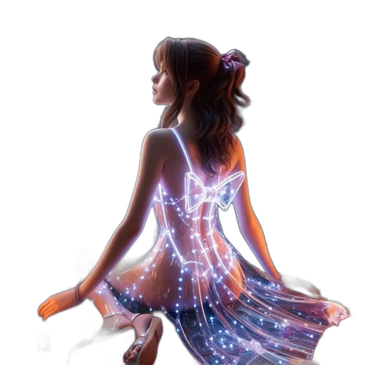 dress, fantasy art, concept art, 3d render, photorealistic, outer space, neon lights, neon transparent PNG cut-out