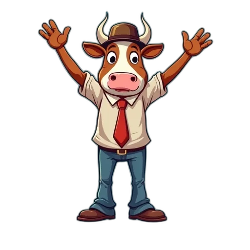 animal, concept art, cartoon, pixel art, character, man, cow, head transparent PNG cut-out