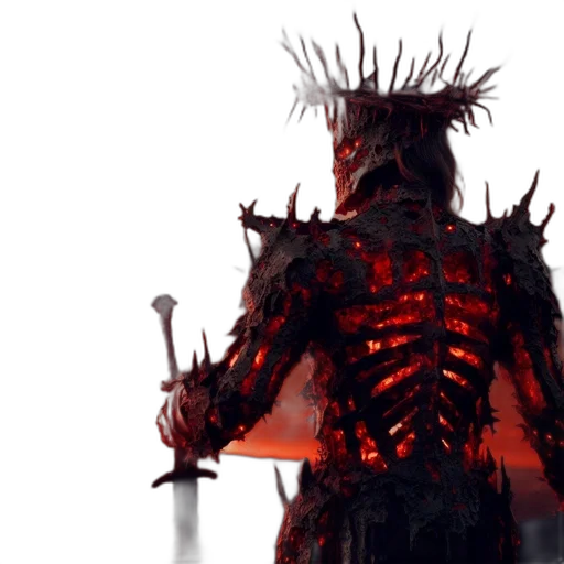 creature, robot, concept art, 3d render, fire, imposing, skeletal, figure transparent PNG cut-out
