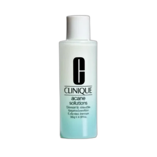 bottle, clinique, acne, solutions, clarifying, lotion, displayed, against transparent PNG cut-out