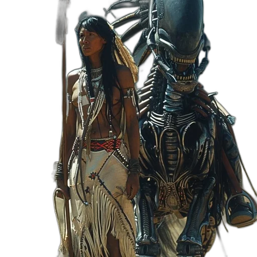 robot, dress, creature, concept art, fantasy art, 3d render, cyberpunk, outer space transparent PNG cut-out