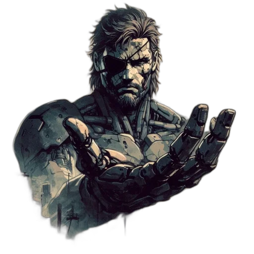 face, weapon, concept art, comic book art, cyberpunk, pixel art, rugged, male transparent PNG cut-out