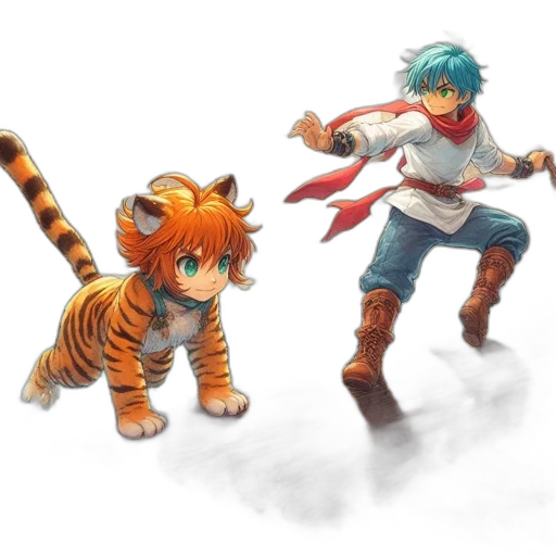 concept art, fantasy art, pixel art, anime, fire, snow, two, animated transparent PNG cut-out