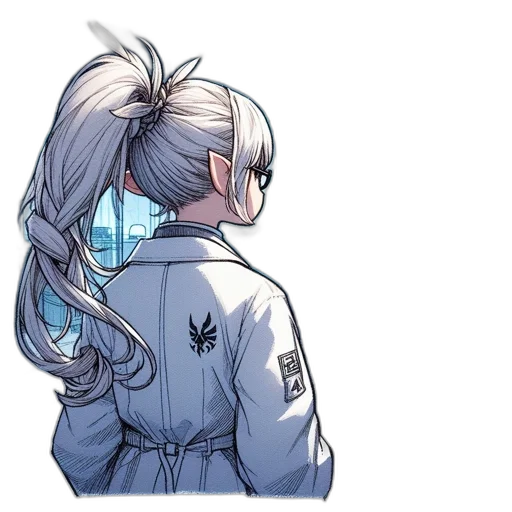 jacket, staff, hair, dragon, concept art, anime, pixel art, fantasy art transparent PNG cut-out