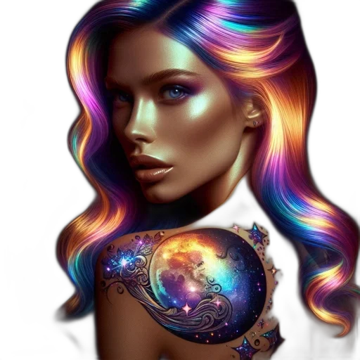 hair, jewelry, fantasy art, photorealistic, concept art, pixel art, outer space, neon lights transparent PNG cut-out