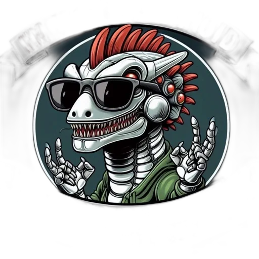 robot, jacket, cartoon, comic book art, concept art, dinosaur-robot, hybrid, green transparent PNG cut-out