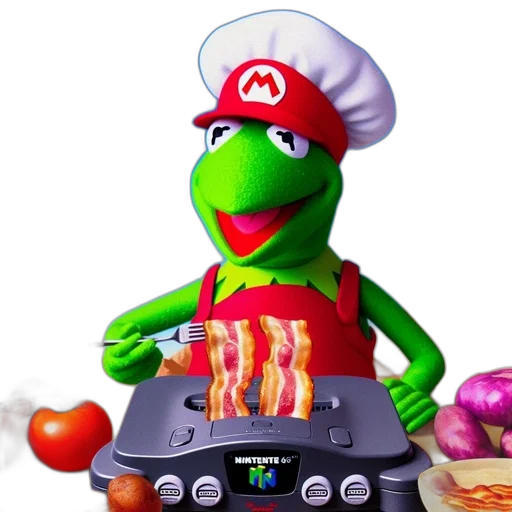 food, animal, weapon, 3d render, concept art, pixel art, photorealistic, kermit transparent PNG cut-out