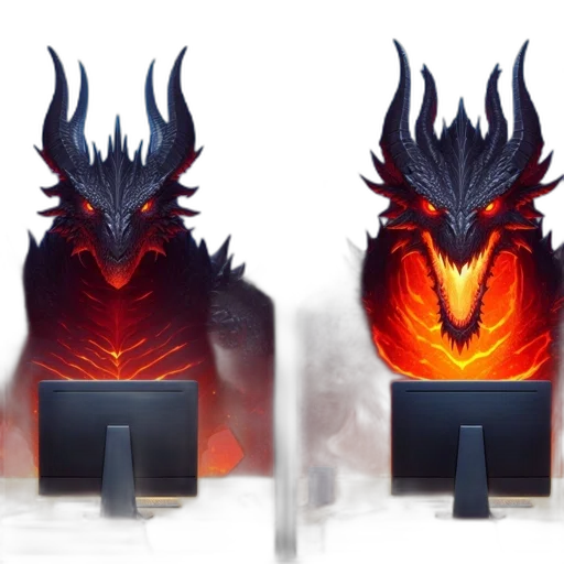 dragon, mask, concept art, fantasy art, 3d render, pixel art, fire, dark transparent PNG cut-out