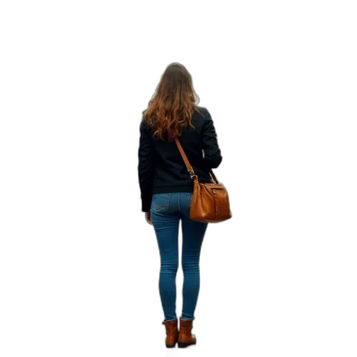 jacket, staff, dress, hair, 3d render, photorealistic, concept art, city street transparent PNG cut-out