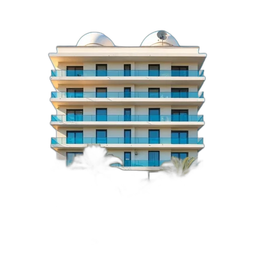building, 3d render, concept art, photorealistic, vaporwave, blue, pastel, modern transparent PNG cut-out