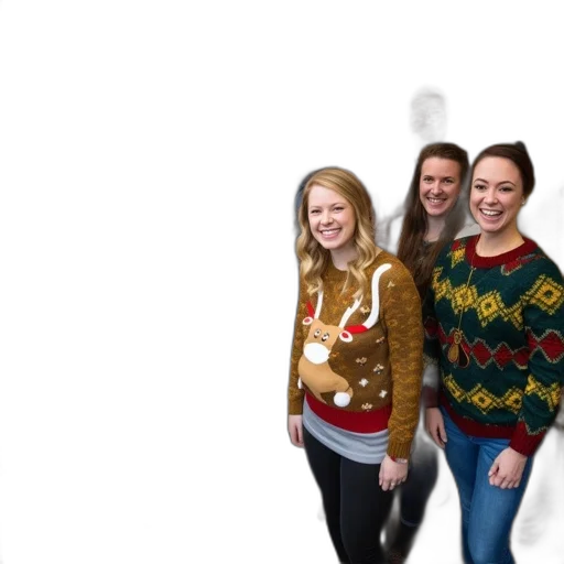 jacket, staff, group, people, festive, christmas, sweaters, smile transparent PNG cut-out