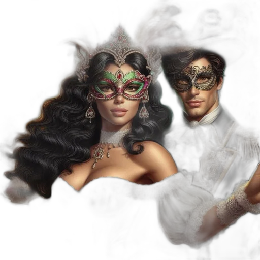 mask, comic book art, concept art, fantasy art, photorealistic, earth tones, two, individuals transparent PNG cut-out