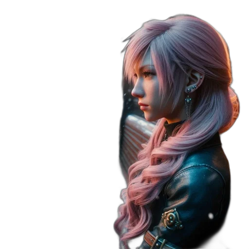 face, hair, jacket, fantasy art, concept art, photorealistic, 3d render, pastel transparent PNG cut-out
