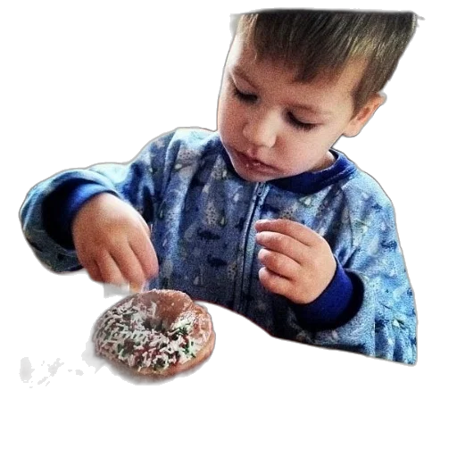food, jewelry, photorealistic, child, pajamas, eating, donut, red transparent PNG cut-out