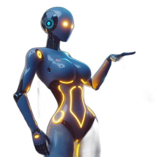 robot, dress, jewelry, concept art, 3d render, cyberpunk, fantasy art, neon lights transparent PNG cut-out