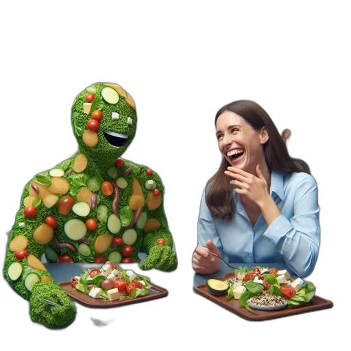 food, face, creature, 3d render, concept art, photorealistic, bustling, cafeteria transparent PNG cut-out