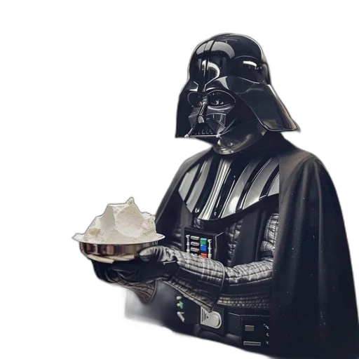 food, mask, 3d render, concept art, darth, vader, holds, plate transparent PNG cut-out