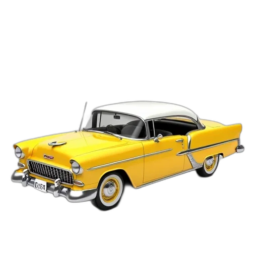 car, photorealistic, 3d render, concept art, golden, yellow, classic, white transparent PNG cut-out