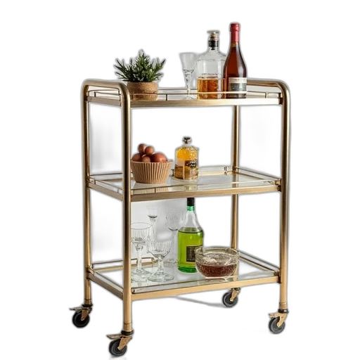 furniture, glass, bar, cart, three, tiers, wheels transparent PNG cut-out