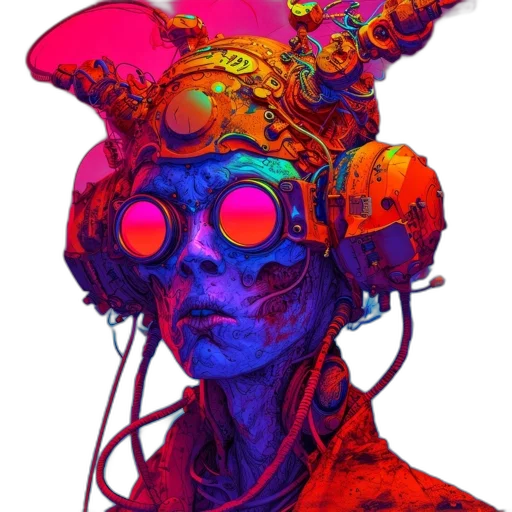 mask, robot, face, hat, cyberpunk, concept art, fantasy art, comic book art transparent PNG cut-out