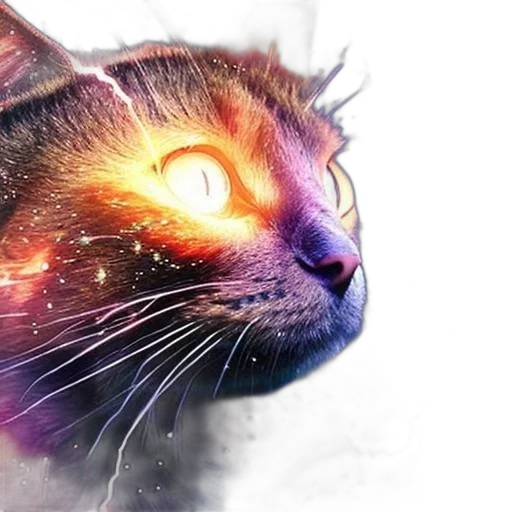 animal, fantasy art, concept art, photorealistic, 3d render, outer space, cat, face transparent PNG cut-out