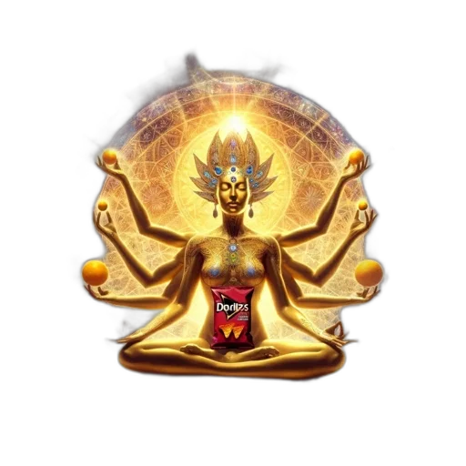 staff, crown, jewelry, golden, figure, numerous, arms, holds transparent PNG cut-out