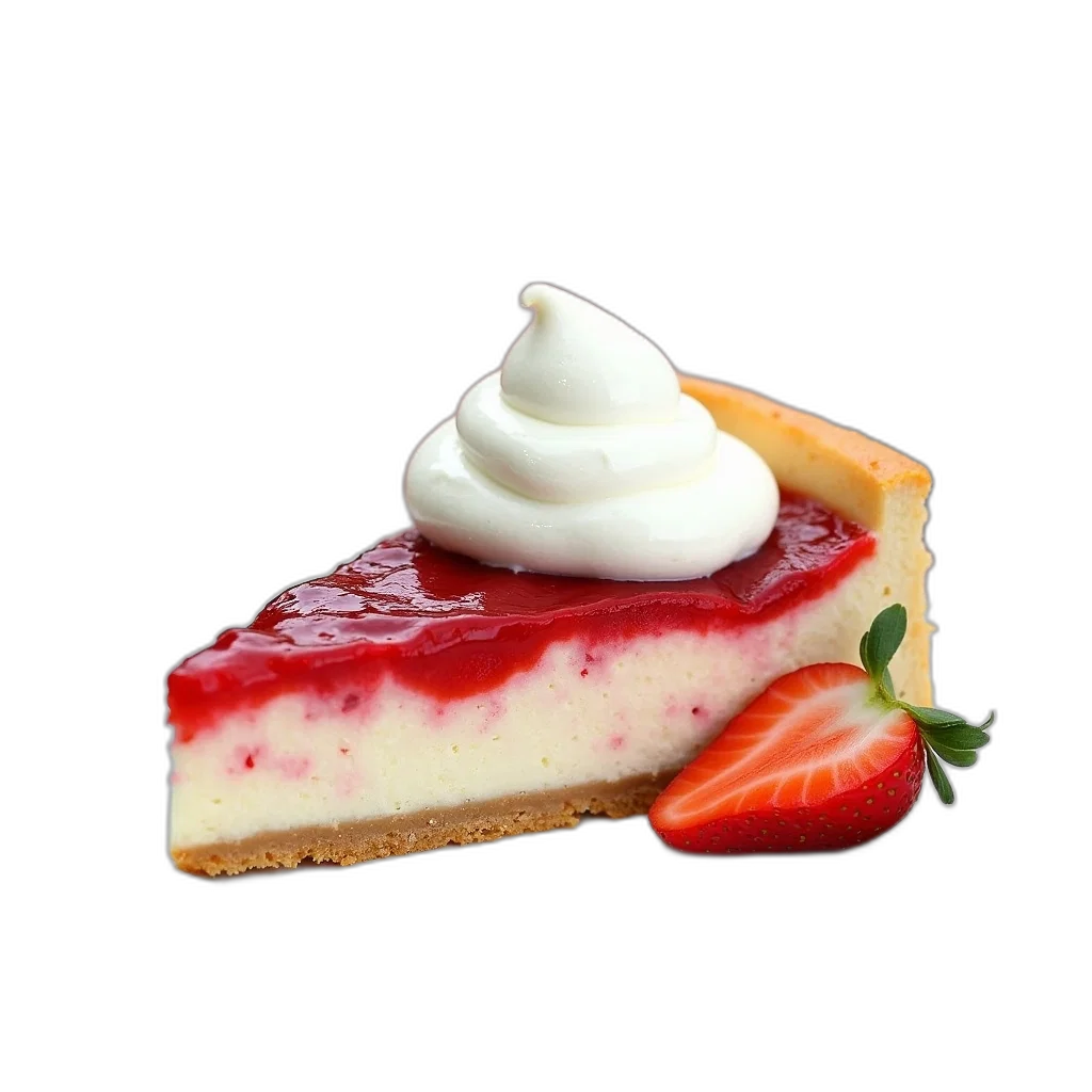 food, crown, photorealistic, 3d render, slice, strawberry, cheesecake, dollop transparent PNG cut-out
