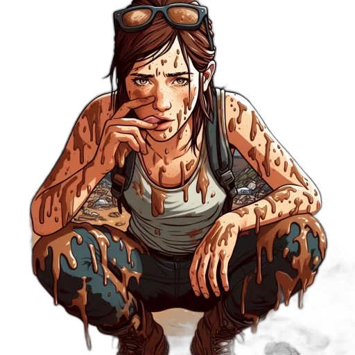face, comic book art, cyberpunk, concept art, pixel art, young, woman, sits transparent PNG cut-out