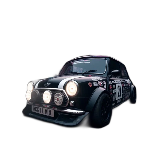 car, photorealistic, 3d render, concept art, pixel art, old, mini, cooper transparent PNG cut-out