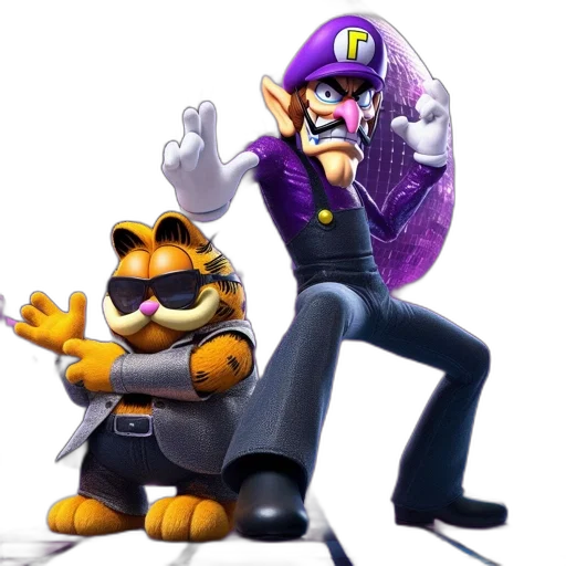 animal, concept art, 3d render, garfield, waluigi, appear, together, nightclub transparent PNG cut-out