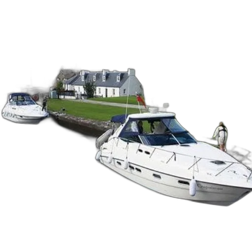 3d render, photorealistic, concept art, two, white, boats, docked, canal transparent PNG cut-out