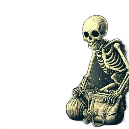 robot, staff, jewelry, concept art, skeleton, sits, beside, bag transparent PNG cut-out