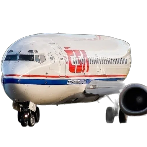 3d render, photorealistic, white, airplane, red, blue, stripes, side transparent PNG cut-out