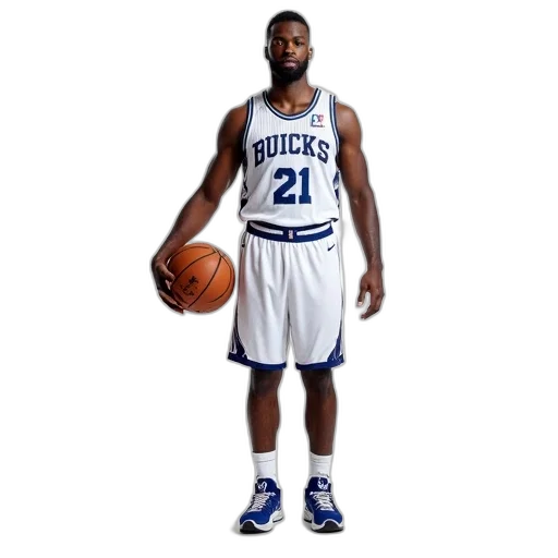 basketball, player, white, blue, uniform, number, front, holding transparent PNG cut-out