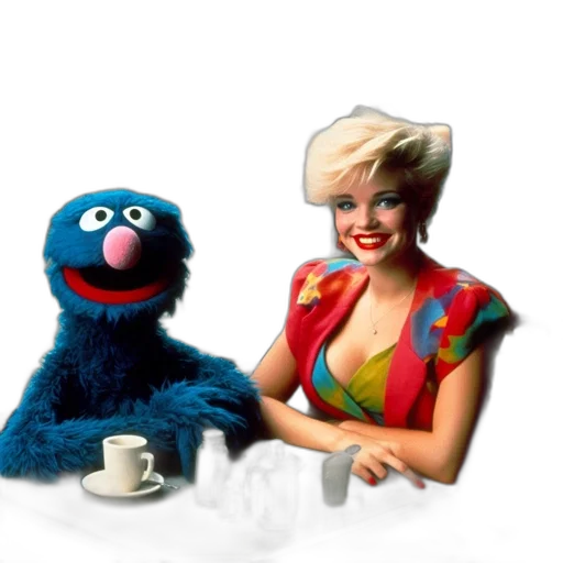 dress, food, 3d render, photorealistic, blue, furry, grover, puppet transparent PNG cut-out
