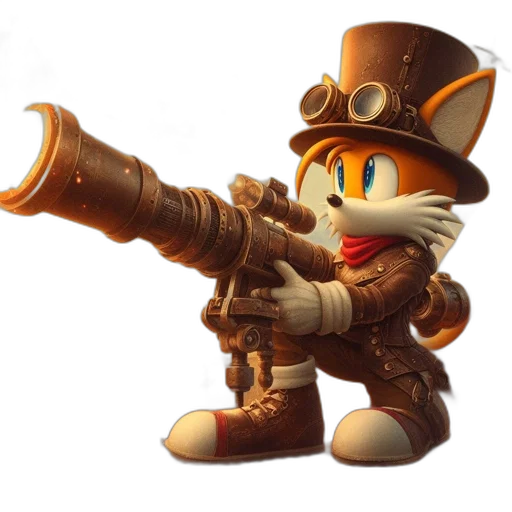 weapon, staff, robot, animal, concept art, 3d render, anthropomorphic, fox transparent PNG cut-out
