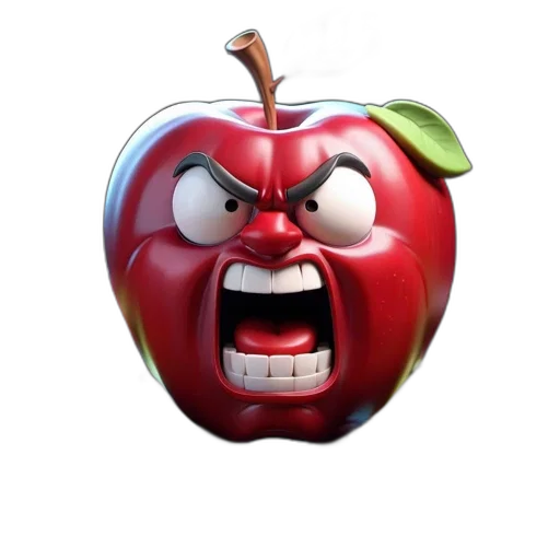 face, food, 3d render, photorealistic, concept art, cartoon, animated, apple transparent PNG cut-out