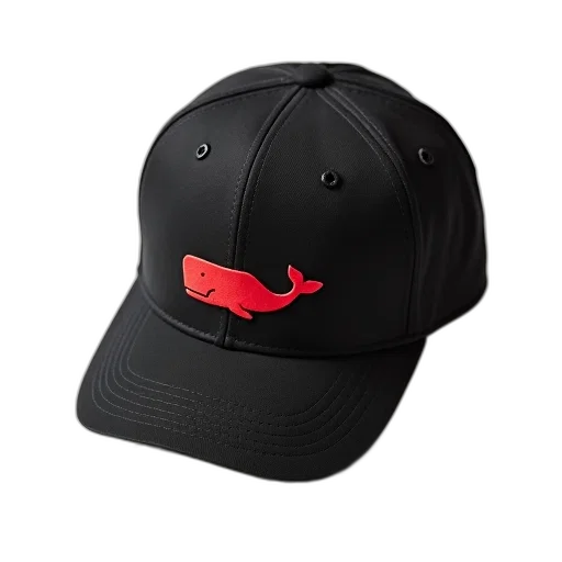 hat, 3d render, black, baseball, cap, red, whale, logo transparent PNG cut-out