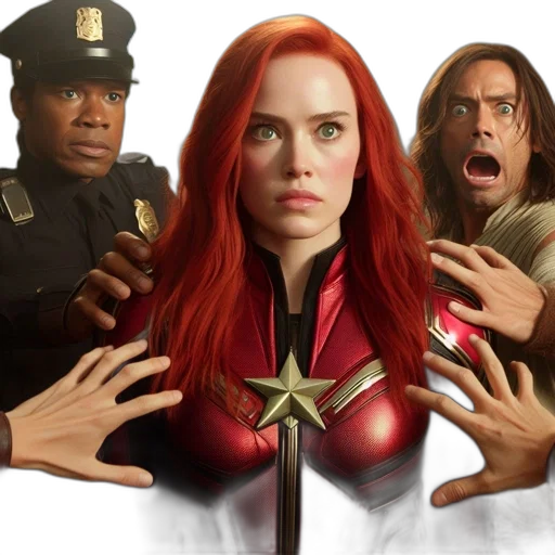 comic book art, concept art, fire, three, individuals, interact, woman, red transparent PNG cut-out