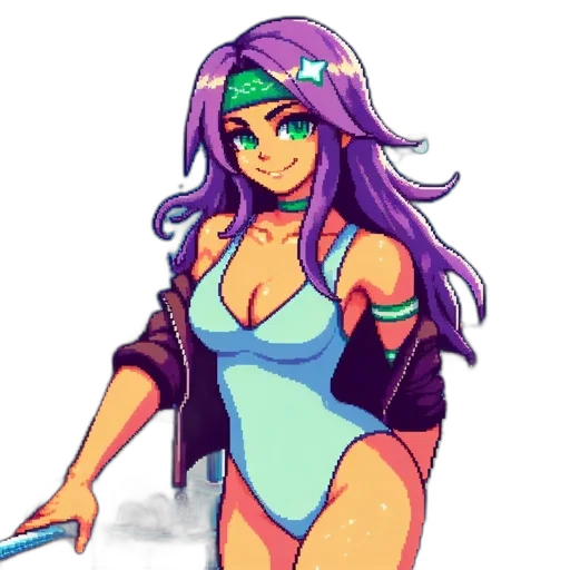 dress, staff, pixel art, concept art, vaporwave, anime, pastel, neon transparent PNG cut-out