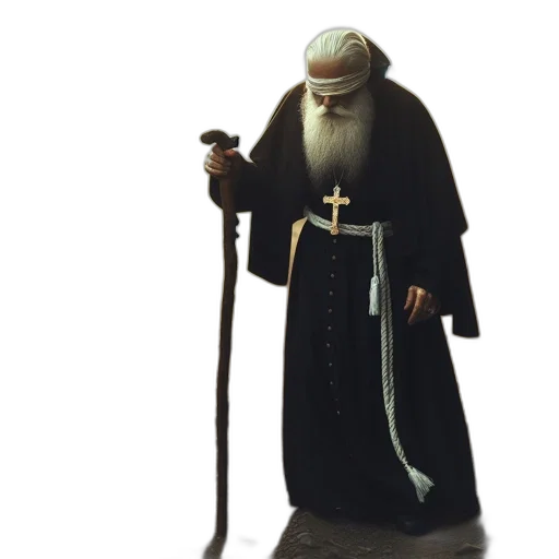 staff, concept art, 3d render, elderly, man, resembling, monk, walks transparent PNG cut-out