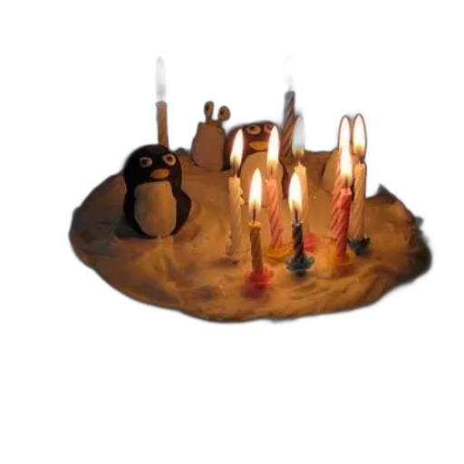 3d render, fire, birthday, cake, white, frosting, lit, candles transparent PNG cut-out