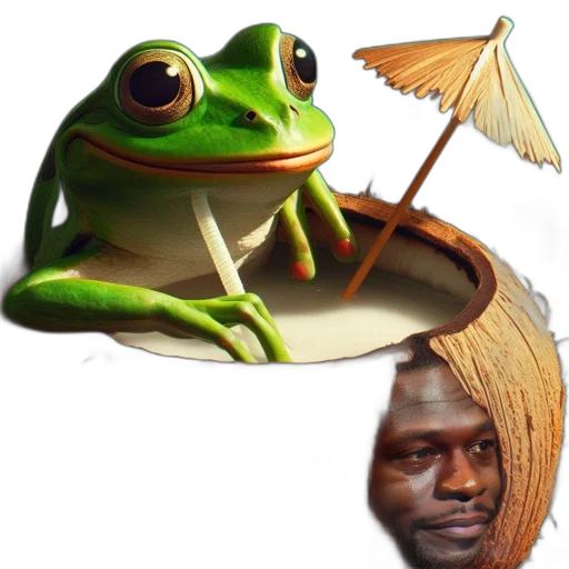 animal, creature, umbrella, hat, concept art, photorealistic, green, frog transparent PNG cut-out