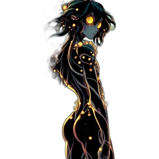 dress, jewelry, staff, concept art, fantasy art, comic book art, cyberpunk, neon lights transparent PNG cut-out