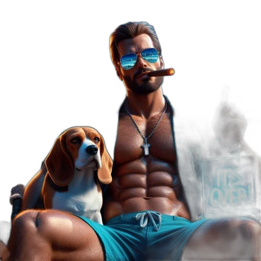 animal, concept art, cyberpunk, fantasy art, photorealistic, neon lights, beach, blue transparent PNG cut-out