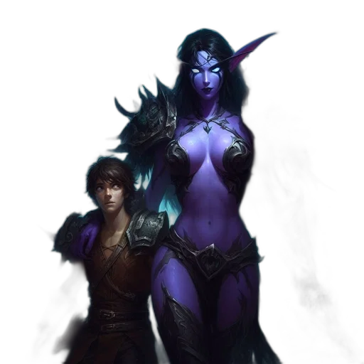 fantasy art, concept art, comic book art, pixel art, dark, blue, two, characters transparent PNG cut-out
