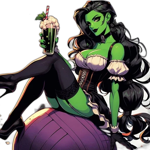 comic book art, concept art, fantasy art, green, animated, character, skin, black transparent PNG cut-out