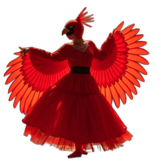 dress, jewelry, concept art, 3d render, red, person, dressed, bird transparent PNG cut-out