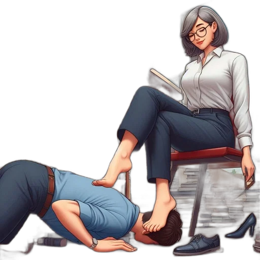 staff, comic book art, concept art, library-like, setting, woman, reads, while transparent PNG cut-out